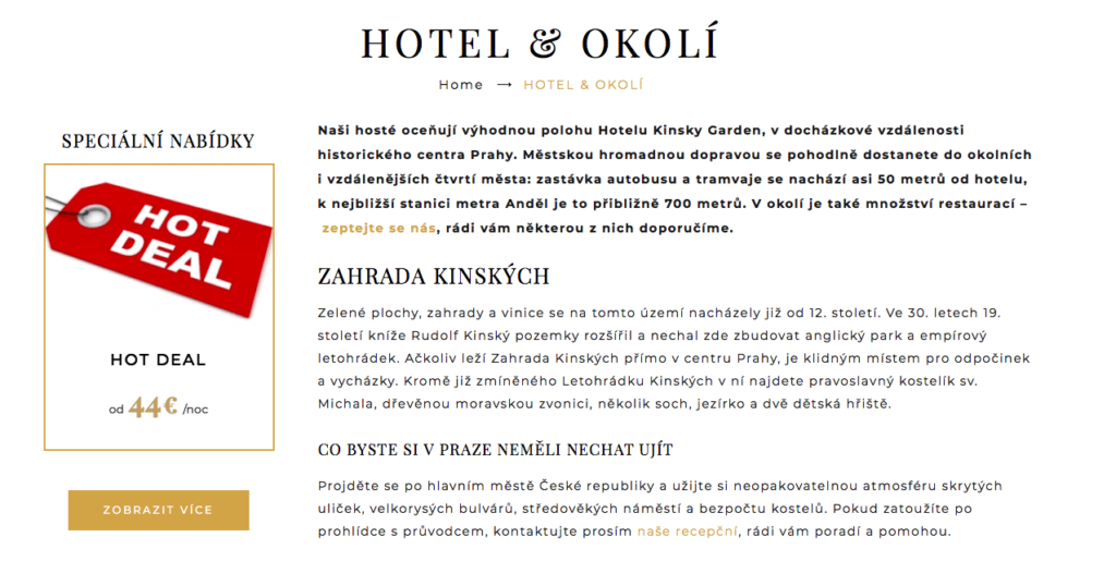 Hotel Kinsky Garden – texty na web